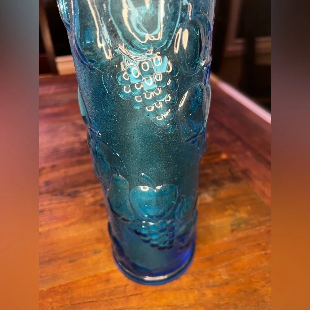 Vintage Empoli Glass 15” Blue Genie Bottle Decanter Vase No Stopper MCM